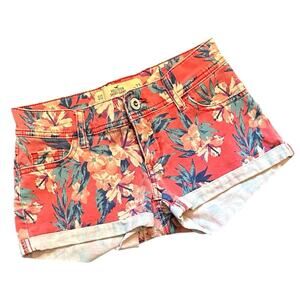 Hollister Coral Floral Tropical Orange Print Short Shorts Size 00 Waist 23
